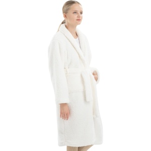 Halat de baie pentru copii HOMELEVEL, 9-10 ani, 134-140 cm, reversibil, din poliester, cu gluga, Crem - Img 6
