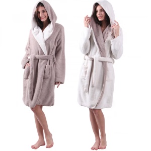 Halat de baie reversibil pentru femei Jemidi, M, Bej / Alb, Poliester, 55057.11.2 - Img 2