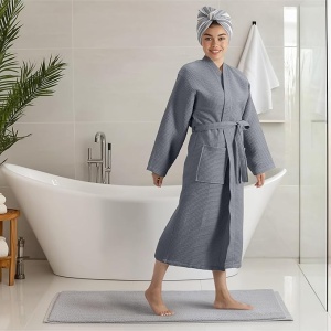 Halat de baie Waffle Pique unisex Homelevel, L, Gri, Bumbac organic, 54916.73.3 - Img 6