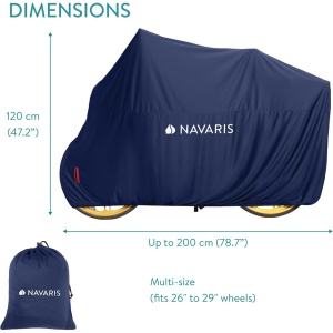 Husa pentru bicicleta Navaris, impermeabila, poliester, cu catarama si orificiu antifurt pentru lacat, 200x120x75 cm, Albastru Inchis - Img 6
