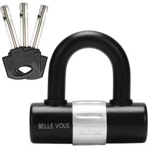 Lacat antifurt Belle Vous, tip U, cu 3 chei, carcasa din otel intarit cu protectie din plastic, rezistent la intemperii, 10 x 9.5 cm, arc 15 mm, Negru