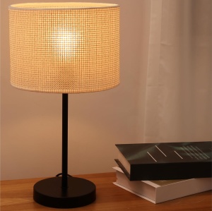 Lampa de masa Navaris, design vintage, E27, abajur textil, cablu 1.8 m cu intrerupator, 25 x 46 cm, Bej - Img 4