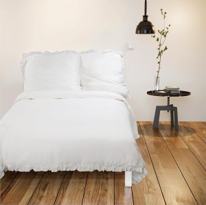 Lenjerie de pat Jemidi, set 3 piese, bumbac 100%, alb, 220x240cm, 2 fete perna 80x80cm, design cu volane