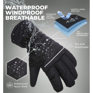 Manusi de ski unisex Tough Outfitters, impermeabile, calduroase, antiderapante, marimea M, Negru - Img 4