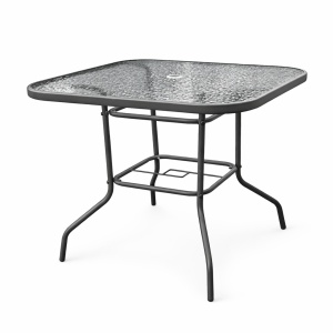 Masa Patrata Kiwari® Capri, Blat din sticla, 90x90x71 cm, 4 Persoane, Gradina/Terasa, Gri