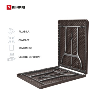 Masa plianta Kiwari® Event, 180x75 cm, pentru gradina, terasa, evenimente, HDPE ultra-rezistent, cadru metalic ranforsat, sistem pliere rapida, Maro - Img 5