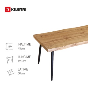 Masuta de cafea Kiwari® Daro, MDF si Metal, 120×60×45 cm, Design Industrial Modern, Stejar & Negru - Img 3