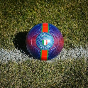 Minge Fotbal Vizari Italia, 32 panouri cusute, piele sintetica, camera cauciuc ranforsata, marimea 5, 68 cm, Albastru - Img 4