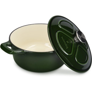 Oala fonta emailata Navaris, verde inchis, cu capac, pentru cuptor, plita, gaz, electric, cu inductie, cu infrarosu, 20 cm, 2.5 l - Img 6