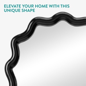 Oglinda decorativa de perete Navaris, asimetrica, rama lemn, montaj vertical/orizontal, pentru baie, dormitor si living, 50 x 30 cm, Negru - Img 3