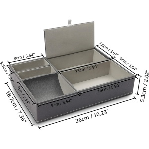 Organizator Belle Vous pentru birou/noptiera, 5 compartimente, piele ecologica gri, 26x18.7x5.3cm - Img 3