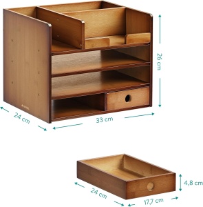 Organizator birou cu sertare Navaris, 33x24x26 cm, pentru documente si papetarie, maro, bambus - Img 3