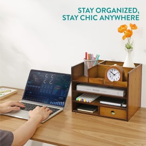 Organizator birou cu sertare Navaris, 33x24x26 cm, pentru documente si papetarie, maro, bambus - Img 5