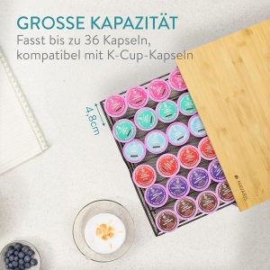 Organizator capsule cafea Navaris, sertar depozitare pentru capsule K-Cup/Dolce Gusto, suport pentru aparat cafea, metal si bambus, 35 x 32.5 x 9 cm, Negru/Natur - Img 7