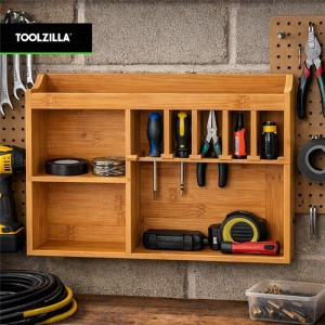 Organizator de scule electrice, TOOLZILLA. montare pe perete, cu 5 sloturi agatare, depozitare solida a sculelor din lemn, garaj, atelier, depozit - Img 5