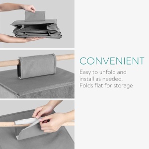 Organizator suspendat pentru dulap Navaris, cu 3 rafturi si 3 sertare, 35 x 30 x 108 cm, pliabil, manere din lemn de fag, Gri - Img 5