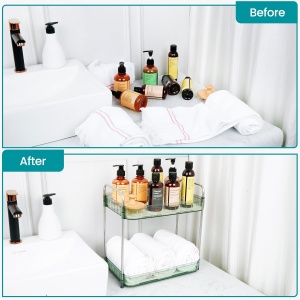 Organizator universal, Belle Vous, 2 niveluri, antiderapant, 38 x 23 x 12 cm, potrivit pentru bucatarie, baie, cosmetica, din plastic, Verde - Img 4