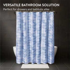 Perdea de dus JEMIDI, impermeabila, din poliester, 180 x 180 cm, 12 carlige din plastic, design decorativ, Albastru - Img 3