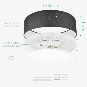 Plafoniera LED Navaris, efect de stele, Ø 32 x 11 cm, intensitate reglabila, telecomanda, 22 W, Negru - Img 6