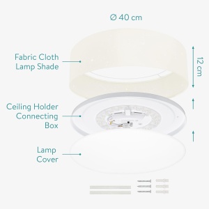Plafoniera LED Navaris, efect de stele, Ø 40 x 12 cm, intensitate reglabila, telecomanda, abajur textil, 22 W, Bej - Img 5