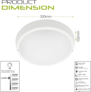 Plafoniera, Lumare, 30 W Extra Plat, Round 2100 lm, 320 mm, IP54, Alb Cald - Img 4