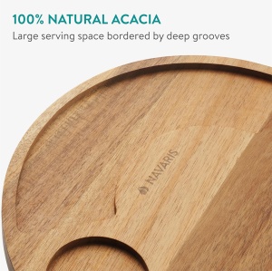 Platou pentru servire branzeturi Navaris, rotund, din lemn de acacia, cu ustensile, 31 cm diametru, maro - Img 5