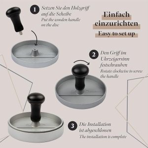 Presa pentru burger GOURMEO, aluminiu, antiaderent, diametru 11 cm, Argintiu, cu 50 foi de hartie de copt - Img 3