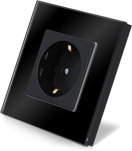 Priza simpla Schuko Navaris, rama din sticla, 250V, 16A, montaj incastrat, design elegant, 8.5 x 8.5 cm, 4000W, Negru - Img 2