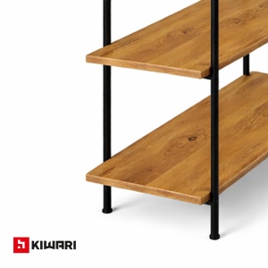 Raft inalt Kiwari® Fivo, 5 polite, 144x34x80 cm, MDF si Metal, Stejar/Negru - Img 7