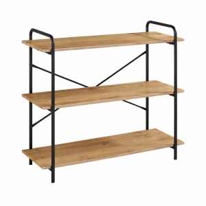 Raft Kiwari® Triv, 3 polite, 80×34×80 cm, MDF si Metal, Design Modern Industrial, Negru & Stejar