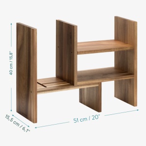 Raft organizator birou reglabil Navaris, 64x15.5x40 cm, modular, natural, lemn acacia, maro, lemn - Img 2