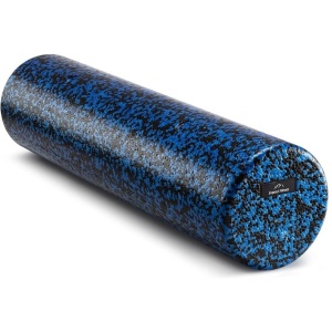 Rola cilindru pentru masaj Everest Fitness, din spuma EPP, pentru yoga, pilates, fitness, relaxare musculara, 60 x 15 cm, genta depozitare, ghid exercitii, Negru/Albastru