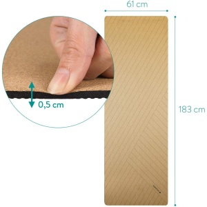 Saltea de yoga Navaris, 183 x 61, din pluta, design cu linii, antiderapanta, Maro - Img 5