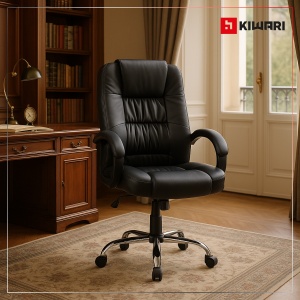 Scaun Birou Kiwari® Lio, Spatar Inalt, Sezut din Piele PU, Reglabil pe Inaltime, Baza Metal Rotativa, Design Executiv Confort Extra, Capacitate 120 kg, Negru - Img 9
