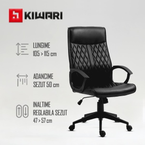 Scaun birou Kiwari® Val, spatar inalt, brate fixe, mecanism fluture, baza si roti nylon, Negru - Img 6
