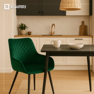 Scaun cu brate/Fotoliu bucatarie de Dining/Living/Bucatarie Kiwari® Verdi, Catifea, Ergonomic, 50x41x84cm, Verde Smarald - Img 2