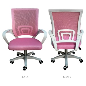 Scaun de birou Kiwari® Flow, spatar din plasa, sezut tapitat, reglabil pe inaltime, baza din nylon, roz - Img 3