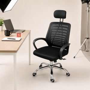 Scaun ergonomic de birou Kiwari® Align, tetiera, spatar din plasa, mecanism butterfly, baza cromata, negru - Img 5