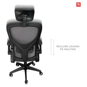 Scaun ergonomic de birou Kiwari® Cloud, tetiera reglabila, spatar din plasa, mecanism butterfly, gri - Img 3