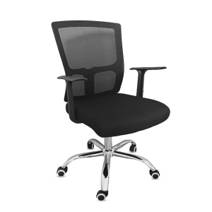Scaun ergonomic de birou Kiwari® Neo, tetiera cu PU, spatar din plasa, baza cromata 320 mm, negru