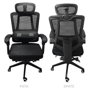 Scaun ergonomic de birou Kiwari® Zen, suport extensibil pentru picioare, spatar rabatabil 135°, tetiera, negru - Img 4