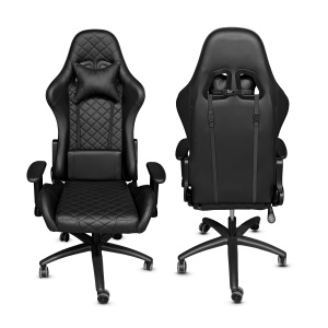 Scaun gaming Kiwari® Atom, spatar rabatabil 180°, brate 2D, perne lombara si cervicala, baza metalica, negru - Img 7
