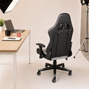 Scaun gaming Kiwari® Nova, spatar rabatabil 180°, brate 2D, perne lombara si cervicala, piele PU, negru/gri - Img 3