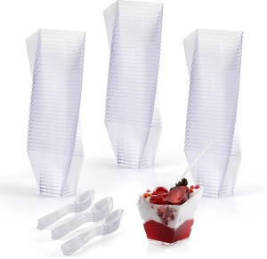 Set 100 Mini Cupe pentru Desert, Belle Vous, cu 100 de ligurinte, Reutilizabile, 60 ml, Plastic, Transparent