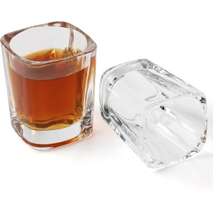 Set 12 pahare de shot Belle Vous, cu tava din lemn ars, 60 ml, suport cu manere, pentru servire bauturi, Transparent/Maro - Img 4