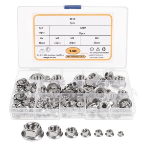 Set 140 piulite hexagonale Belle Vous, din otel inoxidabil 304, 7 dimensiuni, M3-M12, cutie depozitare, Argintiu