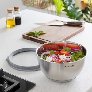Set 2 boluri metalice multifunctionale cu capac Navaris, 20 cm si 24 cm, 3 razatori, Antiderapant, Inox - Img 3