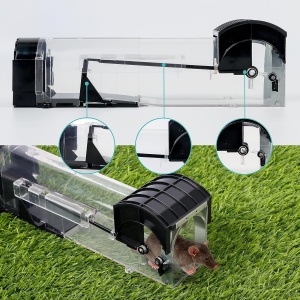 Set 2 capcane pentru soareci si razatoare, Belle Vous, reutilizabile, tip tunel, 32 cm, din ABS, manusi si perie de curatare, Transparent - Img 4
