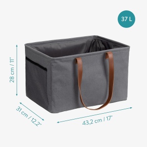 Set 2 cosuri de rufe pliabile Navaris, portabile, cu manere, 43.2 x 31 x 28 cm, pentru depozitare haine, jucarii, textile, Gri - Img 3