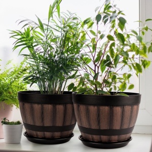 Set 2 ghivece pentru flori Belle Vous, 22.5 x 16.3 cm, 5L, Cu tava suport, Interior/Exterior, Plastic, Maro/Negru - Img 4